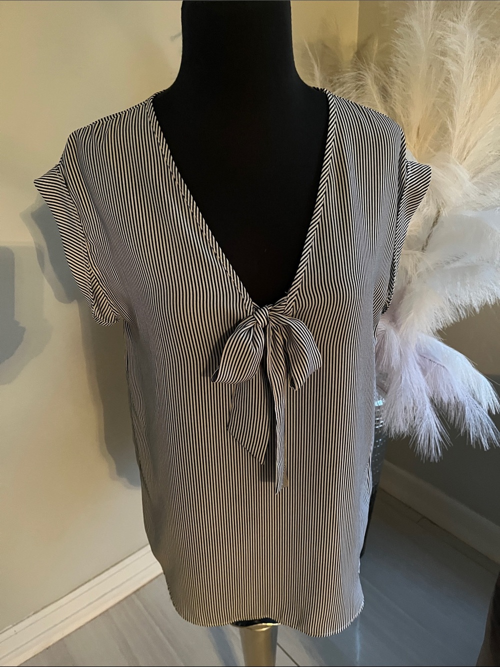 Striped Black and White Tie-Front Blouse